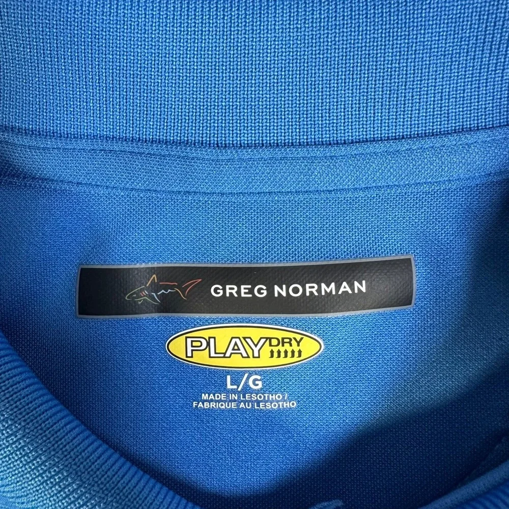 Greg Norman Mens Play Dry‎ Blue Micro Texture Golf Polo Shirt Large Embroidered